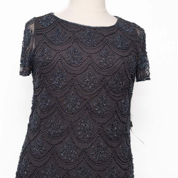 Pisaro Nights - Mini Beaded leaf Sheath Dress In Slate. - Picture 7 of 14